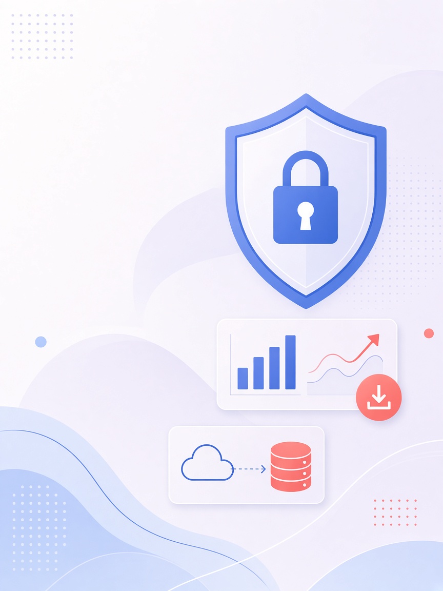 Illustration of security shield and data panels